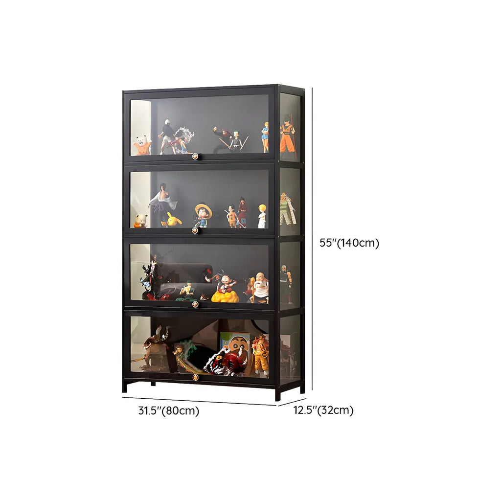Rectangular Black Bamboo Wood Display Cabinet with Doors