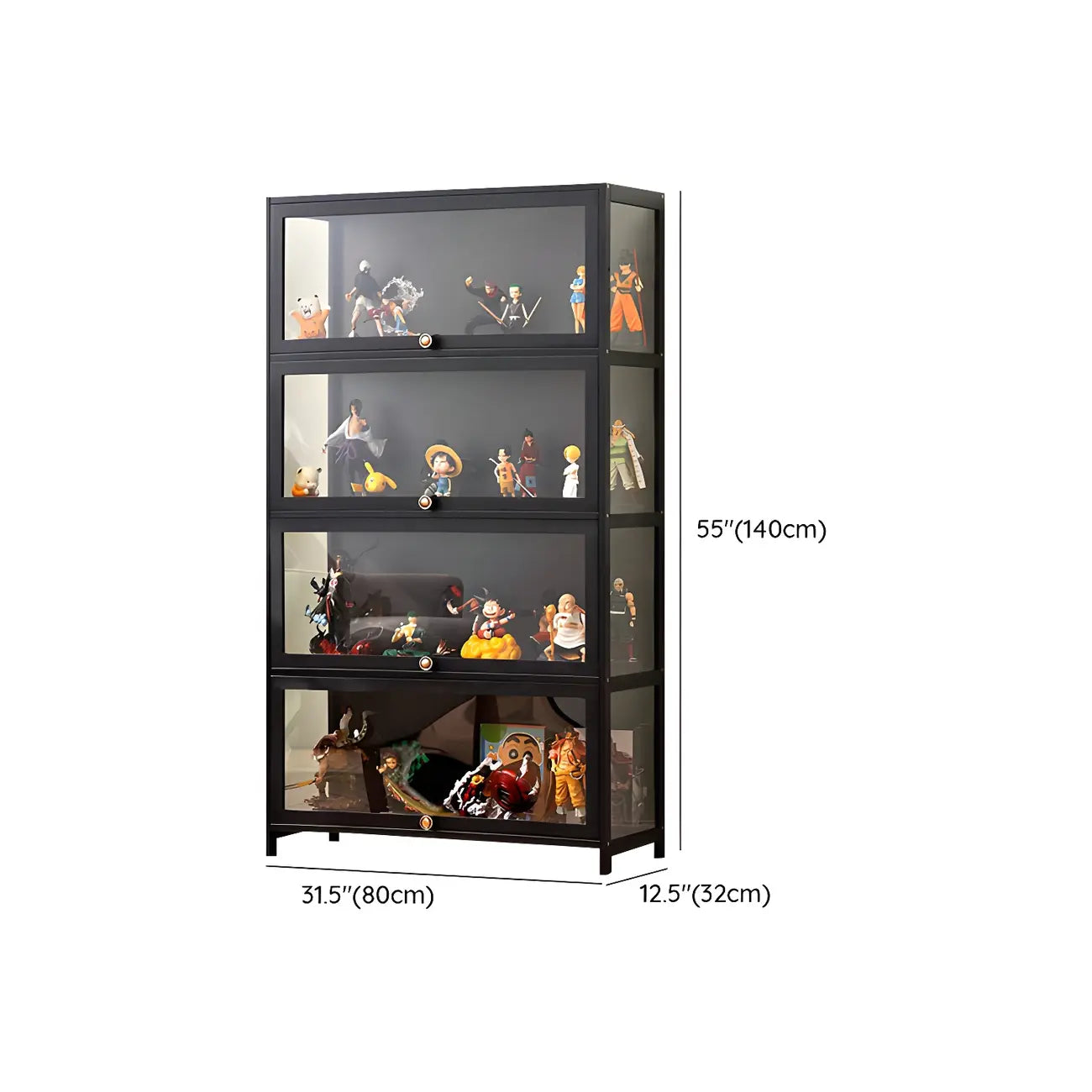 Rectangular Black Bamboo Wood Display Cabinet with Doors