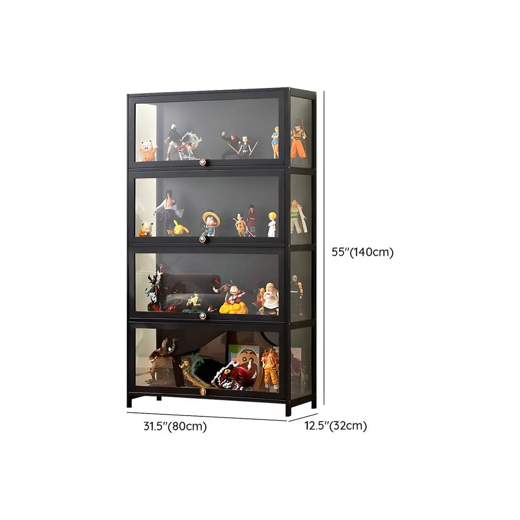 Rectangular Black Bamboo Wood Display Cabinet with Doors