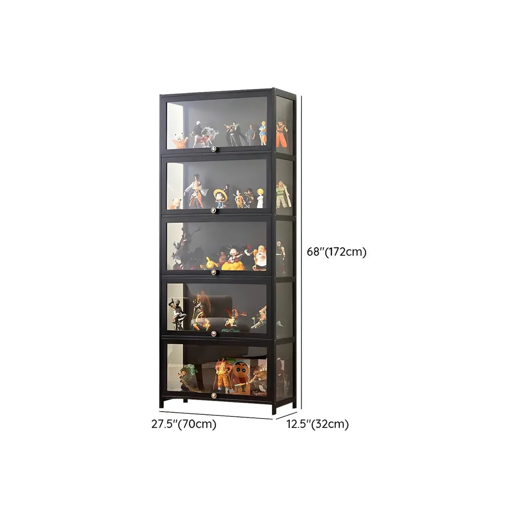 Rectangular Black Bamboo Wood Display Cabinet with Doors