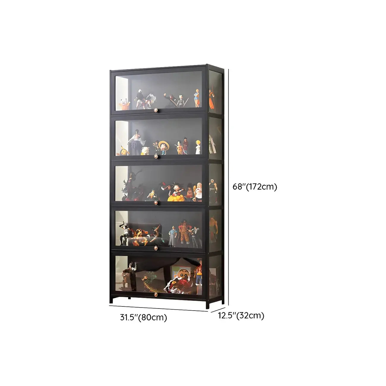 Rectangular Black Bamboo Wood Display Cabinet with Doors
