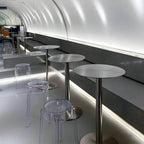 Industrial Silver Metal Pedestal Round Bar Tables