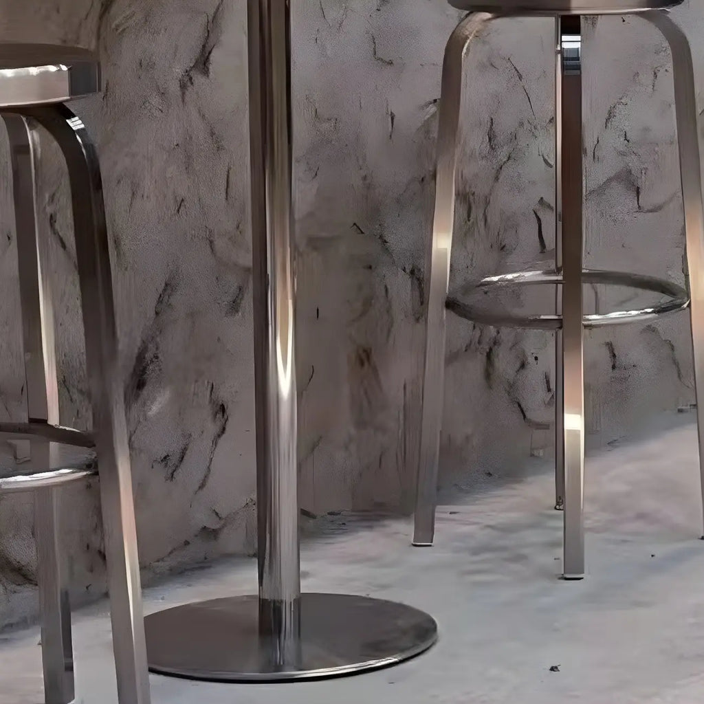 Industrial Silver Metal Pedestal Round Bar Tables
