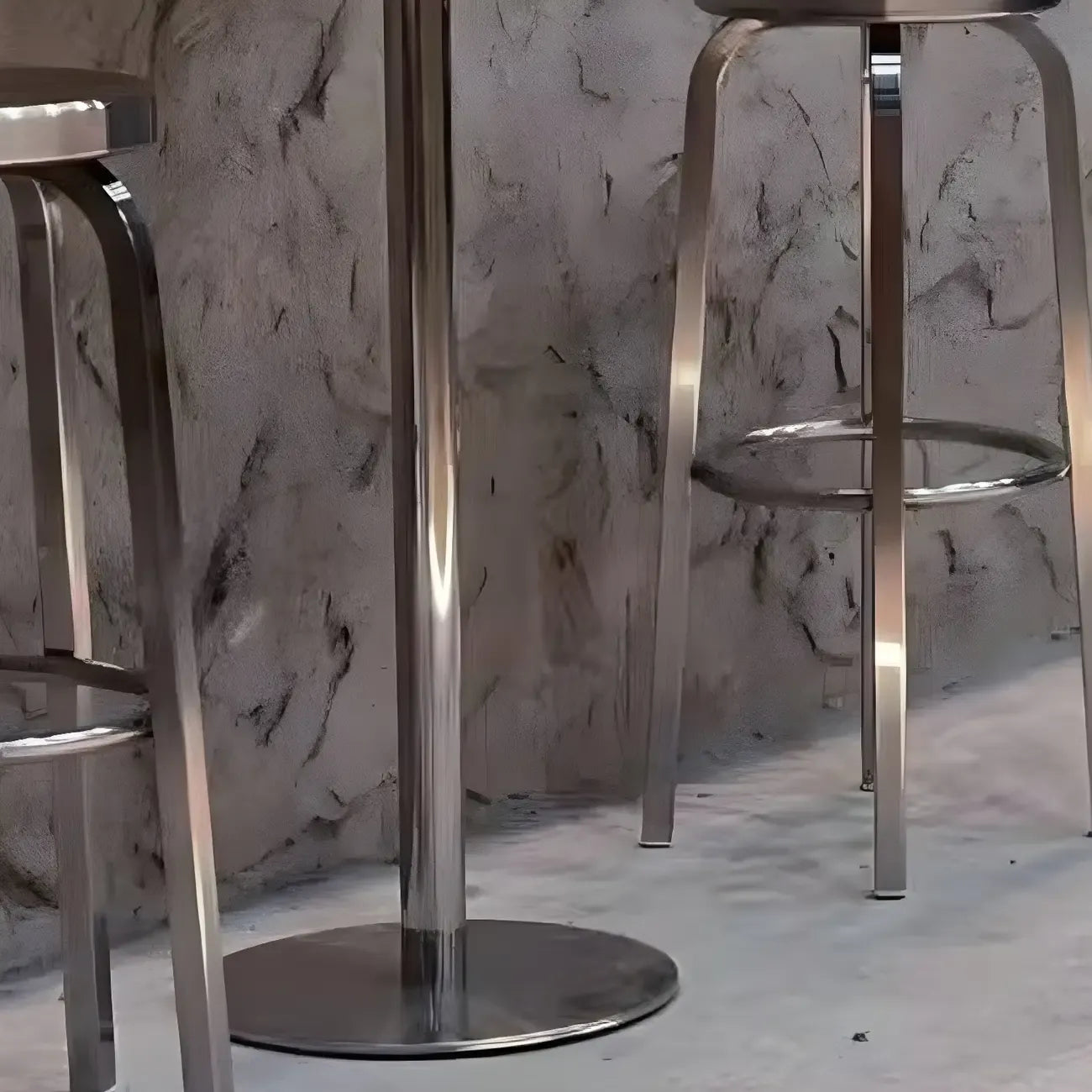 Industrial Silver Metal Pedestal Round Bar Tables