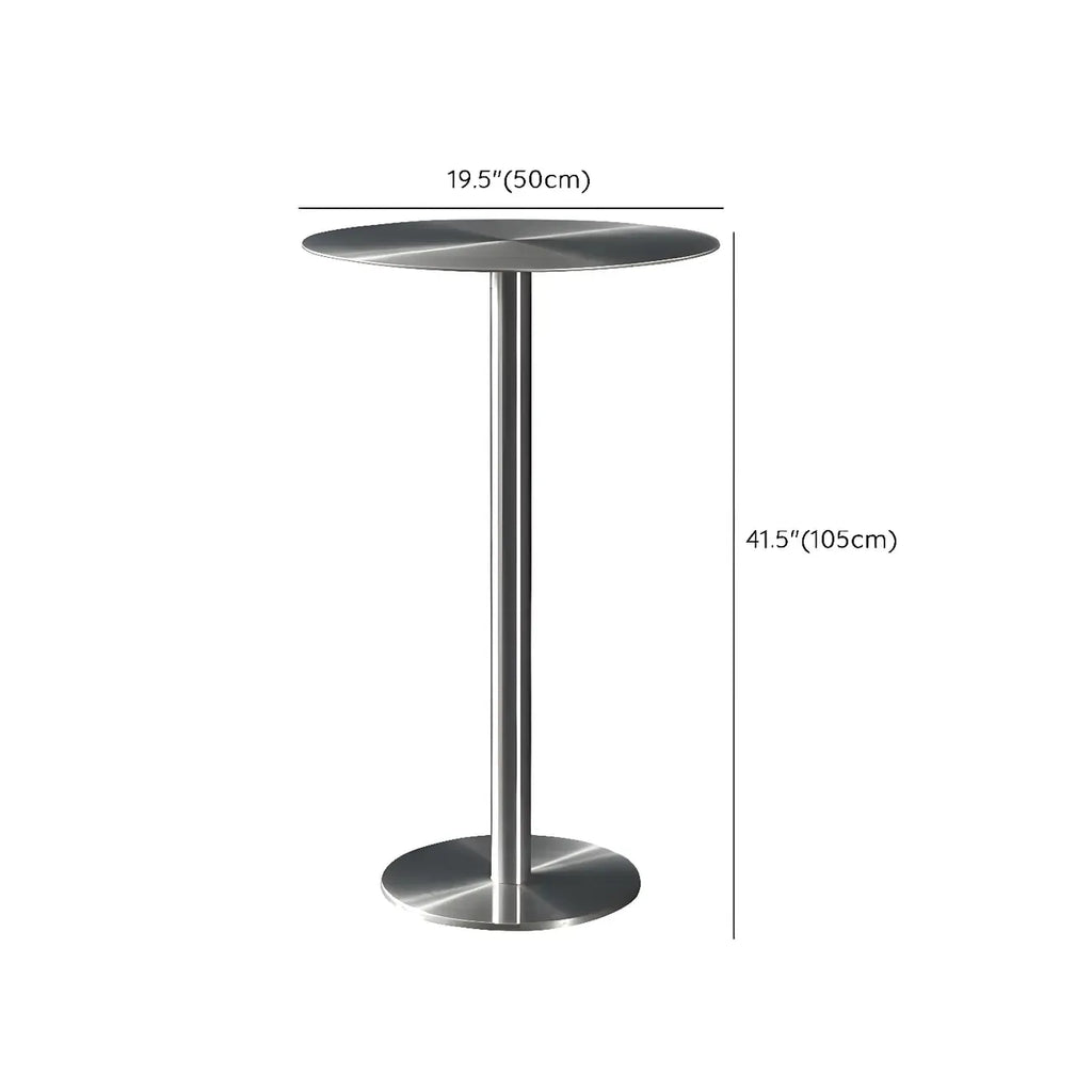 Industrial Silver Metal Pedestal Round Bar Tables