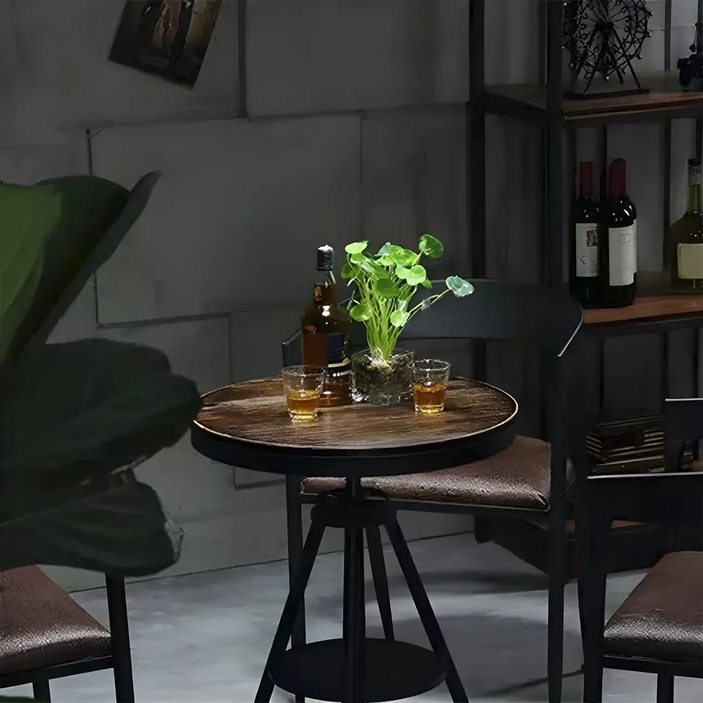 Industrial Adjustable Height Small Bar Table Wood Table Top